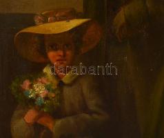 cca 1870 Jelzés nélkül: Fontos ember érkezése. Olaj, vászon, restaurált, 68×56 cm