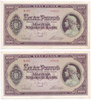 1945. 100P (2x) sorszámkövetők, a bankjegyek felső szélein vízjel részlet T:I- szamárfül