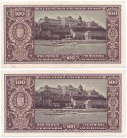 1945. 100P (2x) sorszámkövetők, a bankjegyek felső szélein vízjel részlet T:I- szamárfül
