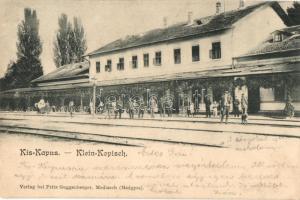 1901 Kiskapus, Kleinkopisch, Copsa Mica; Vasútállomás. Kiadja Fritz Guggenberger / Bahnhof / railway station