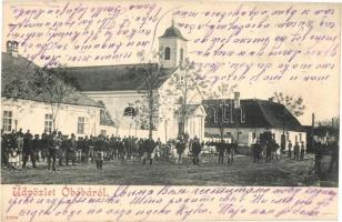 1905 Óbéba, Óbéb, Beba Veche; Fő tér, templom, üzlet / main square, church, shop
