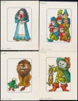 Jelzés nélkül: Mesefigurák. Illusztrációk. Akvarell, tus, papír. 14 db 13x10 cm