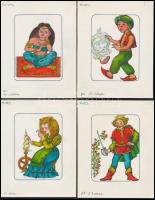 Jelzés nélkül: Mesefigurák. Illusztrációk. Akvarell, tus, papír. 14 db 13x10 cm