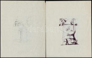 Ligeti Erika, Tornai Mari, Tomka Erzsébet grafikusok összesen 17 db alkotása Tus, toll, linó vegyes ...