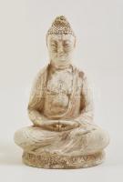 Ülő Buddha, gipsz szobor, jelzett (P. R.), kopásokkal, m: 25,5 cm