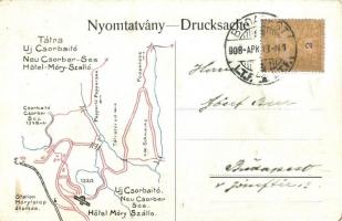 1908 Tátra, Tatry; Új Csorbatói Móry szálló térképes reklámlapja / Strbské Pleso / hotel's map ...