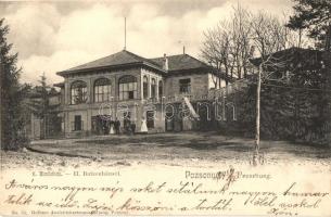 1904 Pozsony, Pressburg, Bratislava; Második (II. dik) Bimbóház. No. 55. Gelbers Ansichtskartenausstellung / II. Batzenhäusel / restaurant