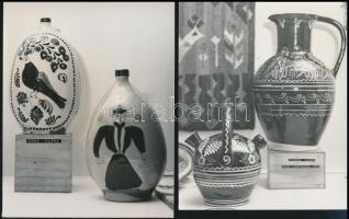 5 db kerámiákat, porcelánokat, azok festését ábrázoló fotók, 9×13 és 23×14 cm közötti méretekben