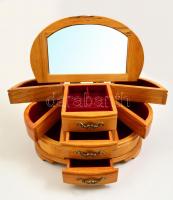 Fiókos ékszeres ládika, fa, jó állapotban, 18×18×31 cm