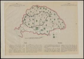 cca 1920 6 db mezőgazdasági termérnyekkel kapcsolatos térkép a Magyarország gazdasági térképekben kiadványból, magyar és francia magyarázó szöveggel, a trianoni határok feltüntetésével, 26,5×36 cm
