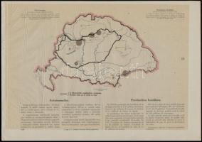 cca 1920 10 db vegyes témájú térkép a Magyarország gazdasági térképekben kiadványból, magyar és francia magyarázó szöveggel, a trianoni határok feltüntetésével, 26,5×36 cm