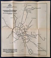 1933 Budapest Székesfővárosi Közlekedési Rt. (BSzKRt), a kisszakaszrendszer útvonalbeosztása és utazási rendje, tájékoztató térkép, szakadt, 40x37 cm