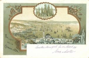 1899 Constantinople, Istanbul; Corne dOr / Golden Horn / Altin Boynuz. Art Nouveau litho (EK)