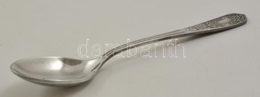 Ezüstözött fém kis kanál készlet, 12 db, eredeti tartódobozában, h: 14 cm