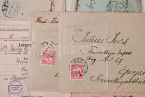 1914-1963 Vegyes papírrégiség tétel, militária témában, tábori levelezés, leszerelési papírok, szaba...