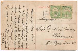 1909 Lugos, Lugoj; Deák utca, Turul cipőgyár. Leporellolap belül a vasútállomás, zsinagóga, Poporul ...