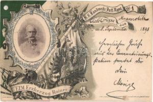 1898 F.Z.M. Erzherzog Rainer. Viele Grüsse aus K.k. Landwehr Inft. Rgmt. Nr. 1. / Archduke Rainer Ferdinand of Austria, K.u.k. military greeting art postcard. Art Nouveau, litho (EK)