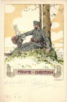 1917 Frohe Ostern / WWI K.u.k. military Easter art postcard with rabbit. litho s: E. Kutzer