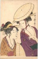 Japanese art postcard with geishas