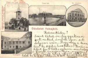 1902 Tokaj, Gyufagyár, Izraelita templom, zsinagóga, Fő téri római katolikus templom, Tiszai híd. Dunky fivérek kiadása (EK)