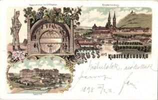 1898 Klosterneuburg, Kaserne, Fassrutchen im Stiftskeller / military barracks, soldier, wine cellar. Art Nouveau, floral, litho