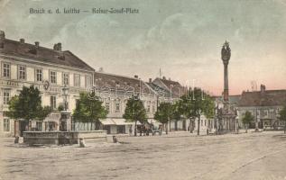 1916 Lajtabruck, Bruck and der Leitha; Kaiser Josef Platz, Kasse, Post und Telegrafenamt / square, bank, post and telegraph office (EK)