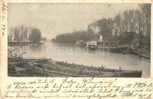1903 Siófok, kikötő a Baross gőzössel (szakadás / tear)