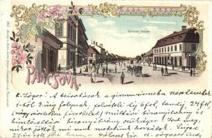 1899 Pancsova, Pancevo; Gromon utca, üzlet. Kohn Samu kiadása / Gromon Gasse / street, shop. Art Nouveau, floral, litho (EK)