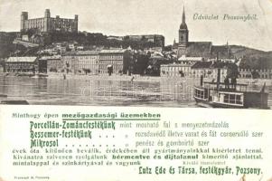 1900 Pozsony, Pressburg, Bratislava; Lutz Ede és Társa festékgyár reklámlapja / Hungarian paint factory advertisement card (szakadások / tears)