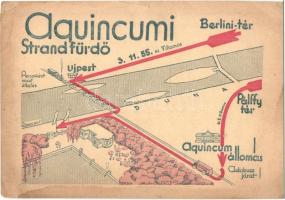 Budapest III. Aquincumi Strandfürdő térképes reklámlapja. A levelezőlap bemutatásával 30% kedvezmény jár / Hungarian beachs advertisement with map (r)