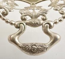 Ezüst (Ag.) áttört szélű kosár, jelzett, mesterjeggyel, préselt lemez, domborított,  42×26 cm, nettó...