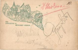 1910 Nevicke, Nyevicke (Ungvár); várrom augusztus 18-án / castle ruin, art postcard (szakadások / tears)
