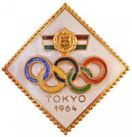 1964. Tokyo Olimpia aranyozott és zománcozott jelvény (34x33mm) T:1- /  Hungary 1964. Tokyo Olympics gold plated and enamelled badge (34x33mm) C:AU