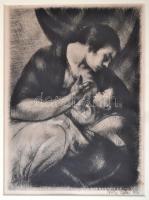 Uitz Béla (1887-1972): Szoptató anya. Rézkarc, papír, jelzett, üvegezett keretben, 23.5×17 cm