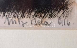 Uitz Béla (1887-1972): Szoptató anya. Rézkarc, papír, jelzett, üvegezett keretben, 23.5×17 cm