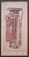 Szemethy Imre (1945- ): Macskanyújtoztaó . Rézkarc, papír, jelzett, üvegezett keretben, 19×9,5 cm