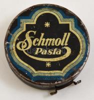 Schmoll Paszta fém doboz, kopott, a doboz alján némi paszta, d: 10 cm, m: 3 cm.