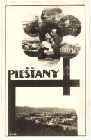 Pöstyén, Piestany; mozaiklap szerelmespárral / mosaic postcard with love couple