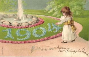 1903 Boldog új évet! / New Year greeting postcard, M. S. i. B. 13330. litho Emb.