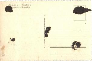 Komárom, Komárnó; Gimnázium / grammar school and automobile (ragasztónyom / gluemark)