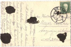 Ruttka, Vrútky; vasútállomás vagonokkal / Bahnnhof / railway station with wagons (ragasztónyom / glu...