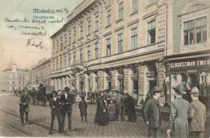 1906 Miskolc, Városház tér, Glukszmán Emanuel üzlete, montázslap