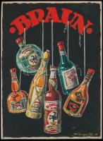 Kónya Zoltán (1891-?): Braun italok, reklámterv, vegyes technika, papír, jelzett, 19×12,5 cm