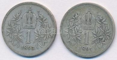 Ausztria 1893-1894. 1K Ag "Ferenc József" (2xklf) T:2- Austria 1893-1894. 1 Corona Ag &quo...