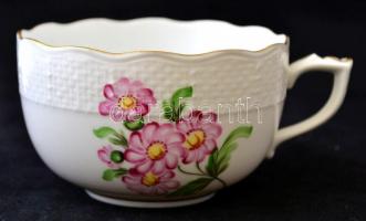 Herendi virágmintás porcelán csésze, kézzel festett, jelzett, hibátlan, d: 9 cm, m: 5,5 cm