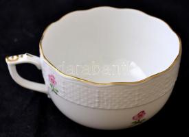 Herendi virágmintás porcelán csésze, kézzel festett, jelzett, hibátlan, d: 9 cm, m: 5,5 cm