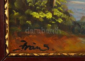 Iván jelzéssel: Naplemente. Olaj, karton, fa keretben, 22×26 cm