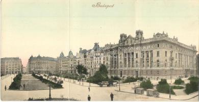 Budapest V. Szabadság tér, Osztrák-Magyar Bank, Magyar Kereskedelmi csarnok. Három részes panorámalap / 3-tiled panoramacard (non PC)