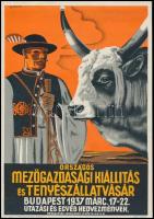 1937 Országos Mezőgazdasági Kiállítás és Tenyészállatvásár, villamosplakát, Országos Magyar Gazdasági Egyesület -- Klösz, hajtott, 24×17 cm