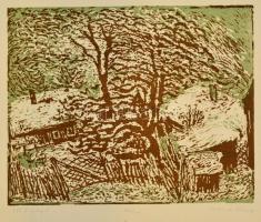 Somlai Vilma (1938-2007): Téli Szigliget, színes linó, papír, jelzett, 20×22 cm